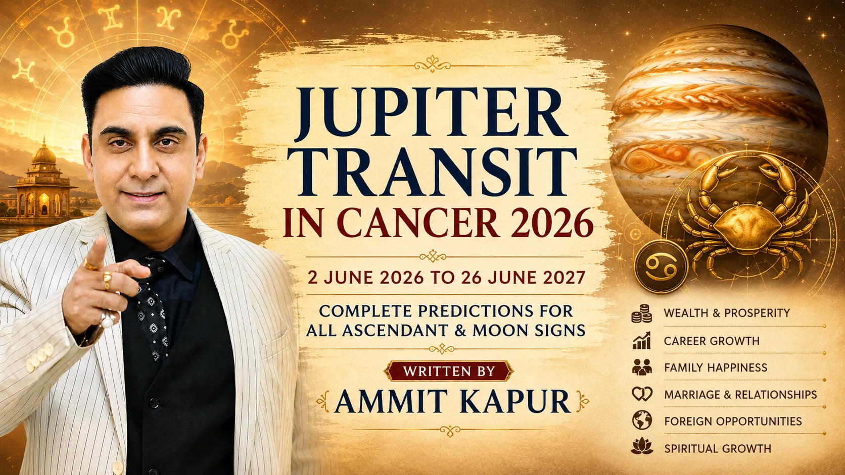 Jupiter Transit in Cancer 2026 predictions by Ammit Kapur for all Ascendant and Moon signs