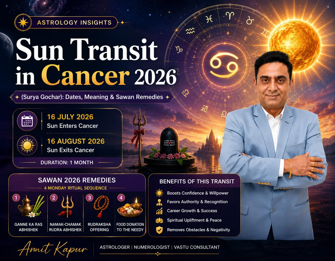 Sun Transit in Cancer 2026: Dates, Sawan Connection & Remedies