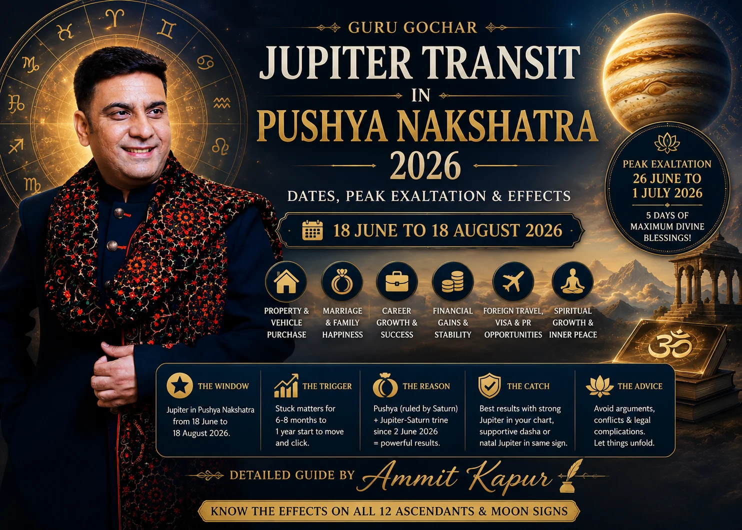 Jupiter in Pushya Nakshatra 2026: Dates, Trine & Effects