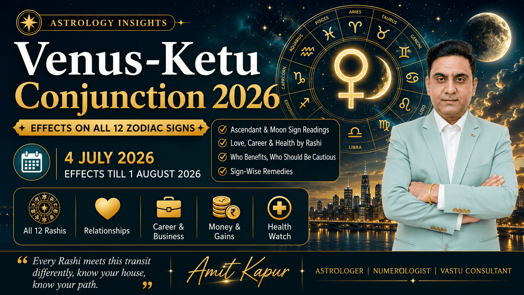 Venus-Ketu Conjunction 2026: Effects on All 12 Zodiac Signs (Asc & Moon)