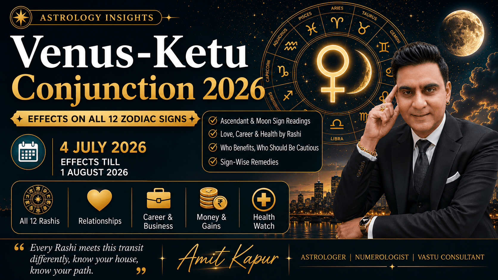 Venus-Ketu Conjunction 2026: Effects on All 12 Zodiac Signs (Asc & Moon)