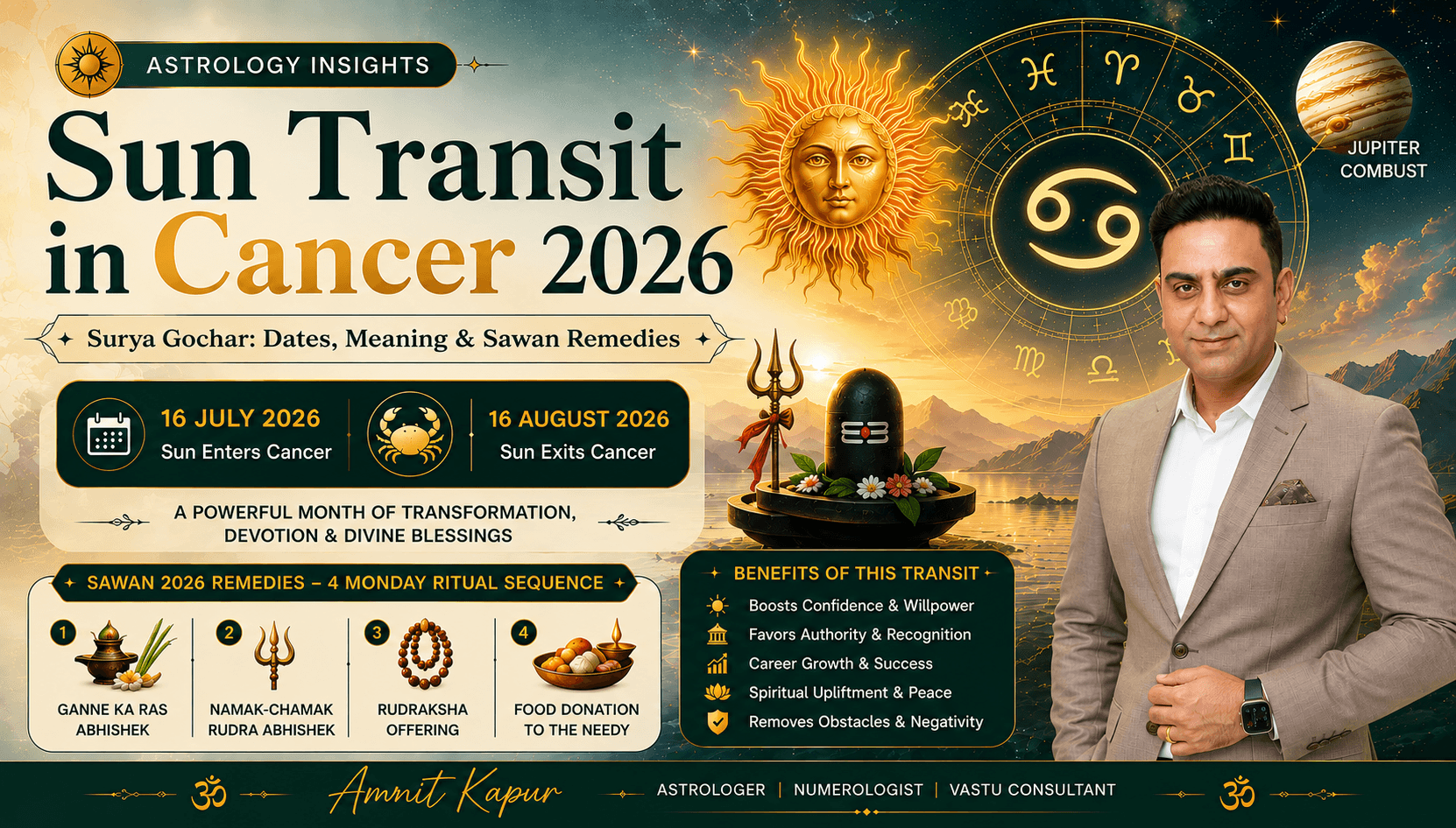 Sun Transit in Cancer 2026: Dates, Sawan Connection & Remedies