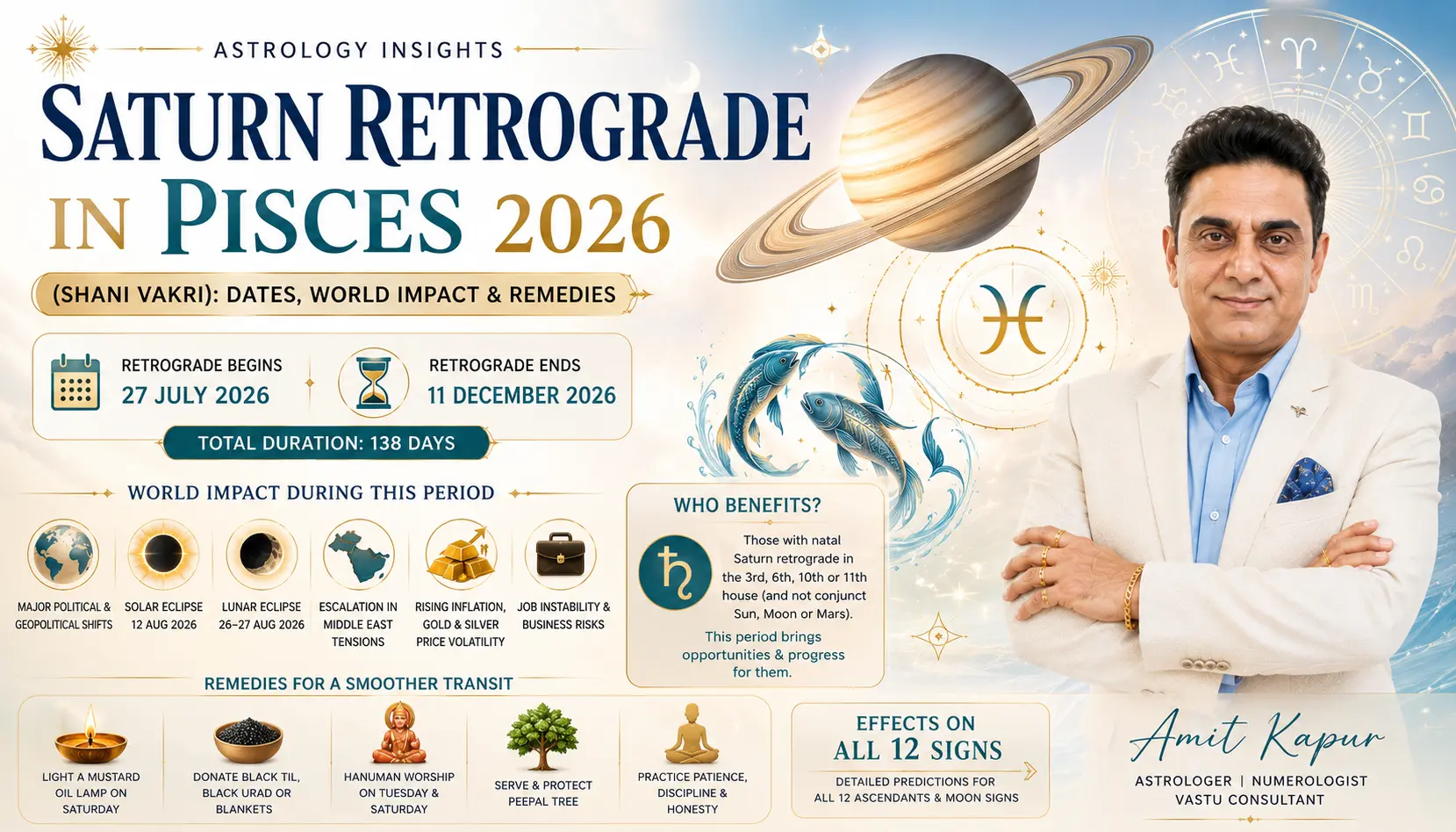 Saturn Retrograde in Pisces 2026: Effects for All 12 Ascendants & Moon