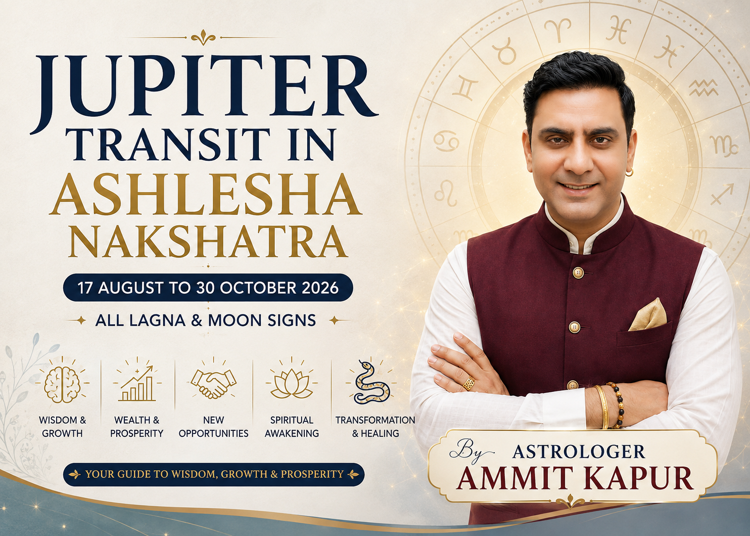 Jupiter Transit in Ashlesha Nakshatra: 17 August to 30 October 2026 (All Lagna & Rashi)