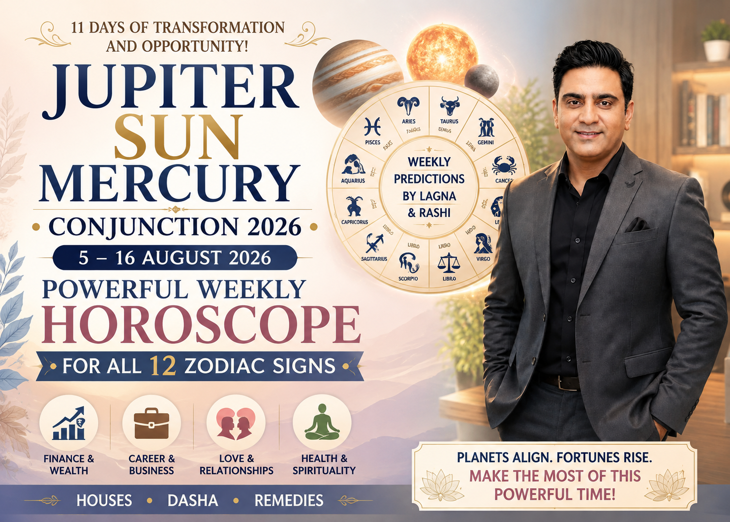 Jupiter Sun Mercury Conjunction in Cancer 2026: Weekly Horoscope for 12 Zodiac Signs (5th to16th August)