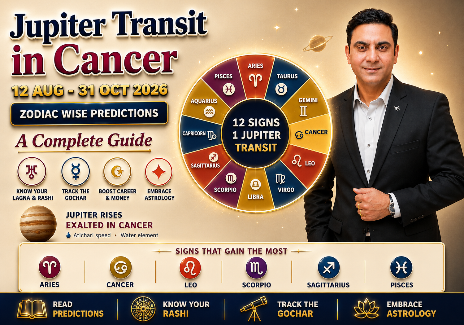 Jupiter Rise in Cancer from 12 August 2026 for All Asc / Moon Sign