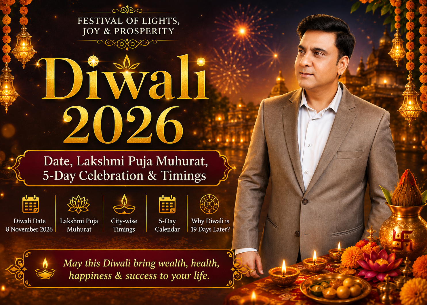 Diwali 2026: Date, Lakshmi Puja Muhurat, 5-Day Celebration and Astrological Significance