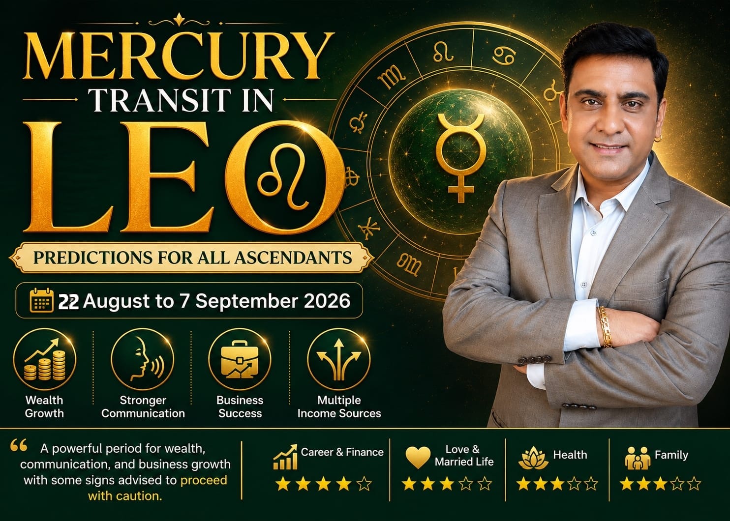 Mercury Transit in Leo: Predictions for All Ascendants (22nd August to 7th September 2026)