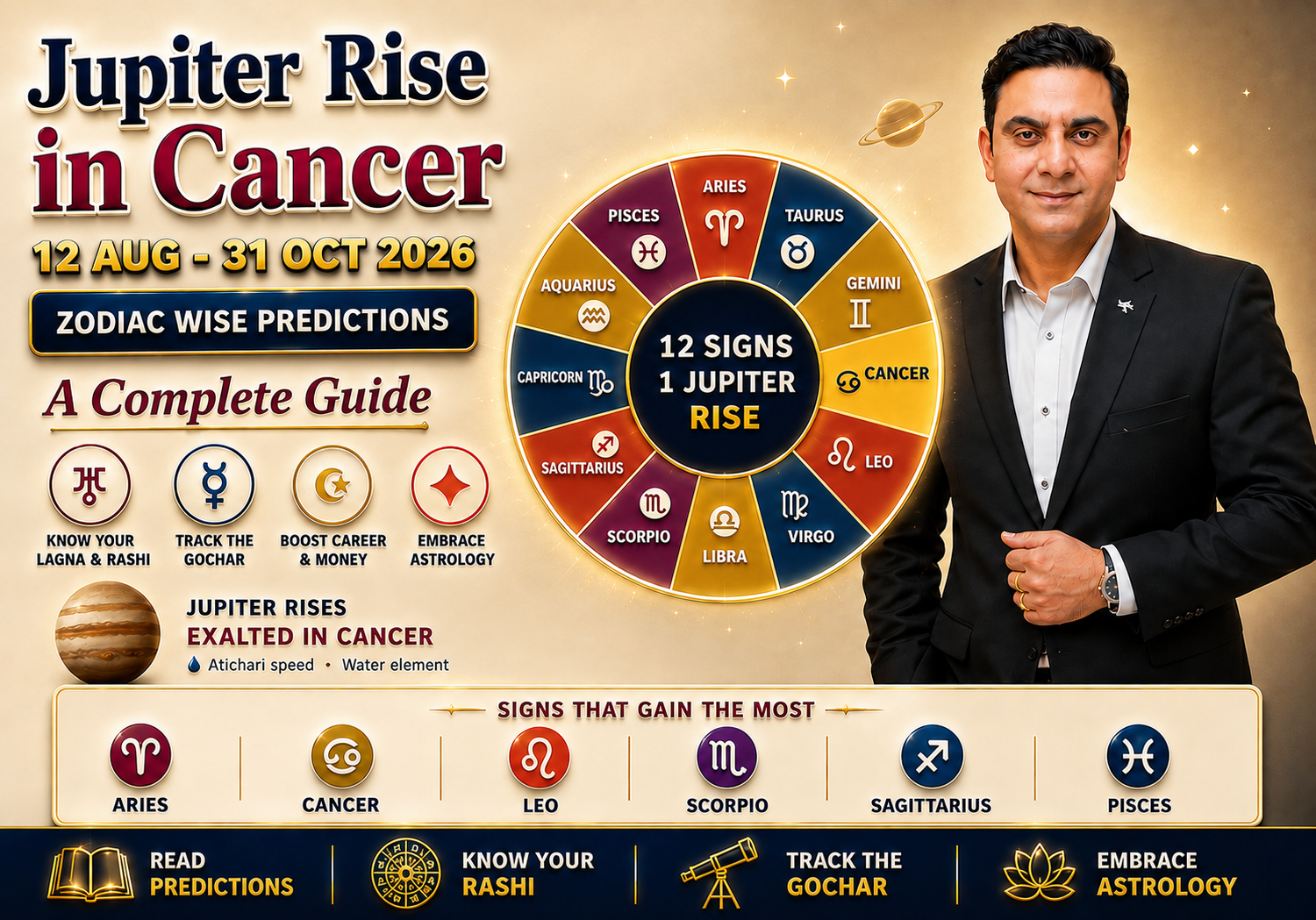 Jupiter Rise in Cancer from 12 August 2026 for All Asc / Moon Sign